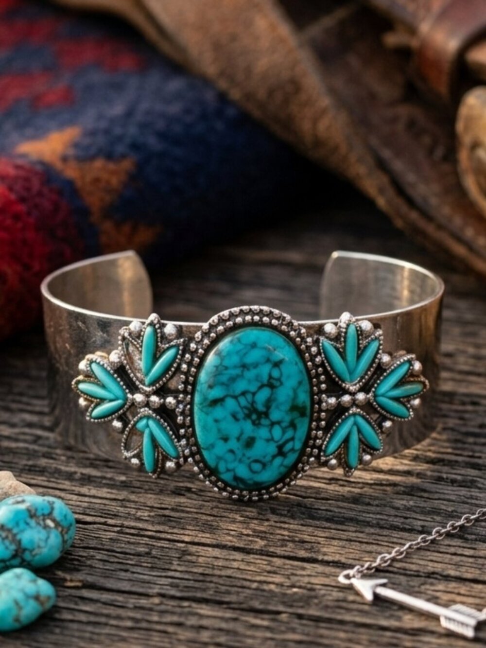 Canyon Heirloom "Turquoise" Needlepoint Silver Cuff Bracelet
